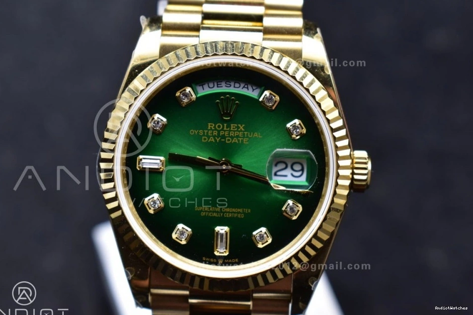 YG Diamond President on 904L Green vr3255 692 Faded V5 Edition (Gain Bracelet DayDate Square with QF Dial Weight) Steel 36 SunProtective Best 1221